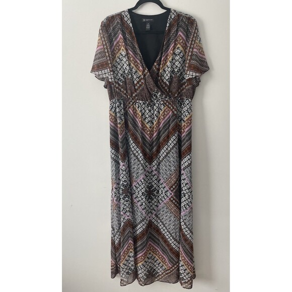 INC International Concepts Dress 1X Bohemian Maxi Chiffon Modest Date Night - Picture 1 of 8